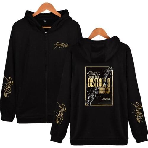 KPOP Stray Kids Their World Tour District 9 Unlock 2D Print Zipper Hoodies Sweatshirt 2020Men/women Fashion Mens Clothing Full