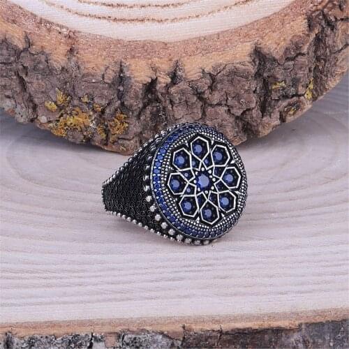 Navy blue Zircon Gemstone 925 Sterling 925 K Silver Men 'S Ring
