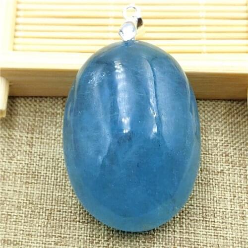 Natural Blue Ice Aquamarine Oval Clear Pendant 38x28x13mm From Brazil Women Men Fashion Stone Jewelry Necklace AAAAA