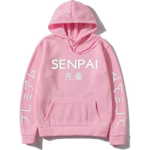 New Winter Anime Senpai Design Print Fleece Mens Hoodies Sweatshirts Men Women Streetwear Funny Black Hoody Man Winter Clothes