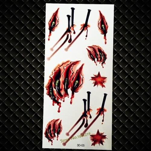 New Halloween Makeup Flash Tattoo Claw Paw Wound Nail Blood Design Waterproof Fake Tattoo Vivid 3D Temporary Tattoo Sticker G3D5