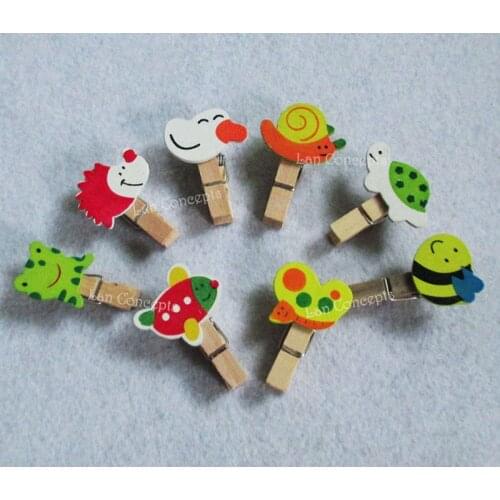 Wholesale Lovely Colorful Cartoon Wooden Clip Wood Clamp - 100pcs/lot free shipping