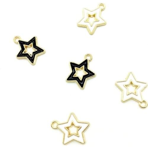 30pcs/lot Gold Color Oil Drop Hollow Star Charm Pendant Bracelet Necklace DIY Jewelry Findings Charms
