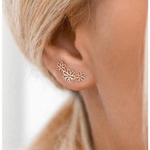 Hollow Flower Earrings Ear Clips Fresh Simple Flower Stud Earrings For Women Earing Jewelry Gold Silver Color Earings Kolczyki
