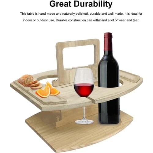 Portable Table Folding For Outdoor Picnic Wine Glasses & Snack Cheese Tray Holder Wood Holder Travel Hand-made Tool