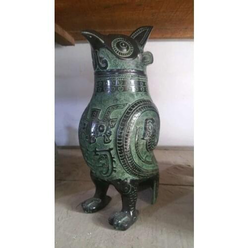 Elaborate Chinese Collectible Decorated Archaistic Handwork Bronze Owl Statue