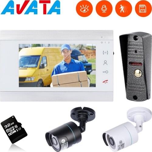 Wired Video Intercom 7-Inch Monitor Remote Unlock Doorbell with Camera Motion Detection Record and Night Vision