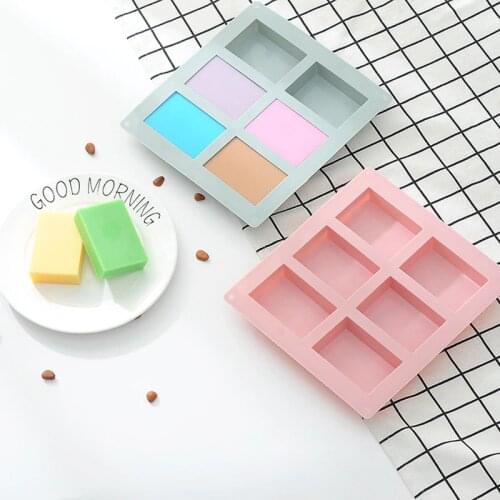 6-Cavity Rectangle Soap Mold Silicone Craft DIY Making Homemade Cake Mould 3D Plain Soap Mold Form Tray Baking Tools