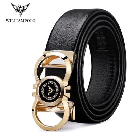 WilliamPolo 2021 Full-grain leather Brand Belt Men Top Quality Genuine Luxury Leather Belts Strap Male Metal Automatic Buckle