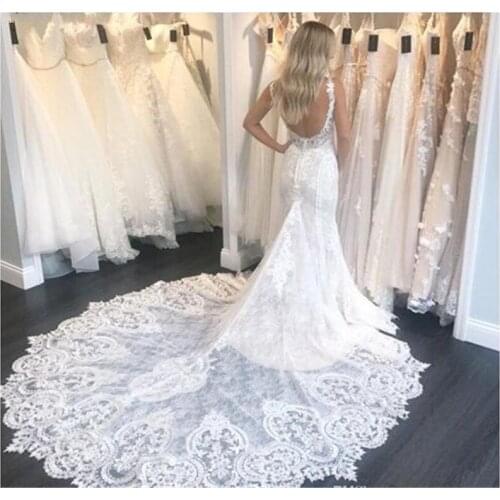 Luxury Mermaid Wedding Dresses Lace Appliques Backless Elegant Bridal Gowns Bride Dress Vestido de Noiva Robe De Mariee
