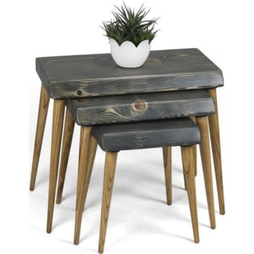 Modern Natural Wood Solid Billet 3'lü Zigon Coffee table coffe table