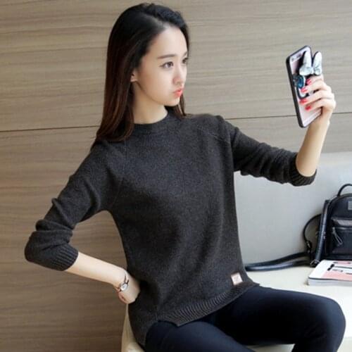 Sweaters Autumn Winter Womens O-neck Long-sleeved Knitted Bottoming Sweater Ladies Short Hooded Loose Hem Split Sweater A875