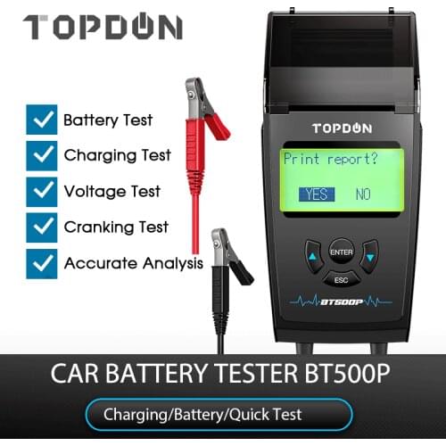 TOPDON BT500P 12V 24V Car Battery Tester with Printer Battery Load Test for Motorcycle Auto Charging Cranking Battery Analyzer