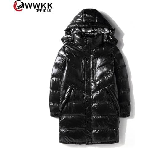 WWKK 2020 New men Winter Down Jacket Chic Big Warm Ultra Light Long Coat men Parka Hooded Glossy Jackets Oversized