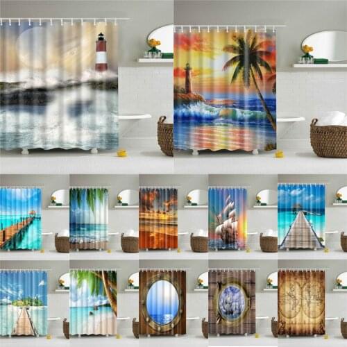 3d Seascape Shower Curtain Pattern Polyester Bath Shower Curtains High Quality Waterproof Fabric Bathroom Screen Home Decor Set