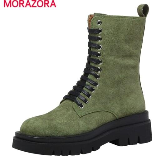 MORAZORA 2021 New Genuine Leather Boots Women Autumn Suede Platform Boots Round Toe Zip Ladies Ankle Boots Female Shoes