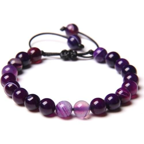 Womens purple natural stone bracelet Agates Amethysts beads Braided Bracelet Adjustable Rope length Mysterious elegant gifts