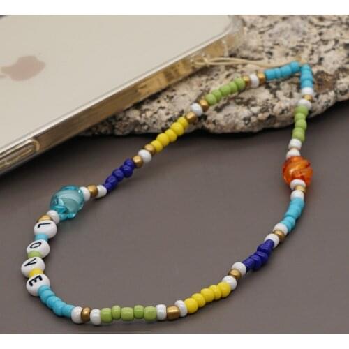 Anti-lost Keychain Pendant Short Mobile Phone Lanyard LOVE Letter Crystal Heart-shaped Womens Mobile Phone Chain