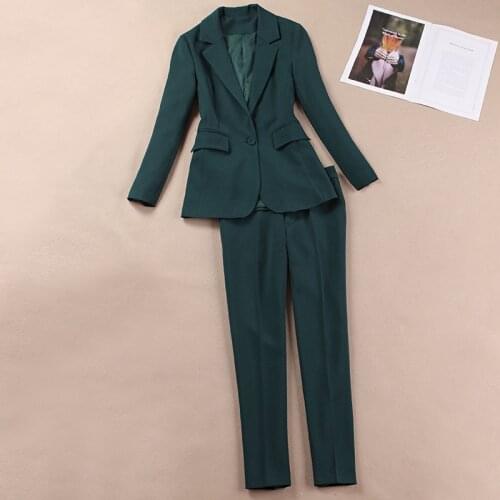 Ladies suit spring and autumn new fashion casual suit suit female professional suit dark green jacket two temperament pants suit