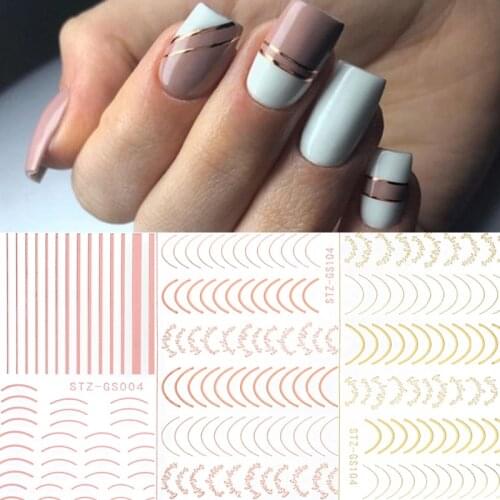 1pcs 3D Nail Sticker Curve Stripe Lines Rose Gold Nail Stripe Adhesive Striping Tape Nail Art Stickers Manicure Decals