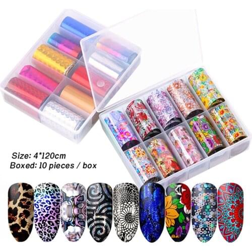 10 Pcs Holographic Nail Foil Set Transparent Nail Art Transfer Sticker 4*120cm Manicure DIY Nail Art Decorations
