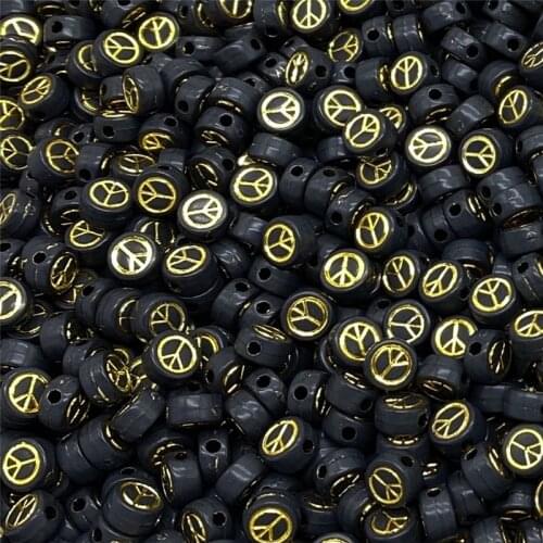 100pcs/Lot 7mm Oval Shape Acrylic Spaced Beads Peace Symbol Beads For Jewelry Making DIY Charms Bracelet Necklac Accessories #04