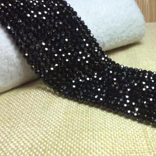 2 Strands 2-4mm Natural Black Spinel Faceted Loose Round Beads -15.5"