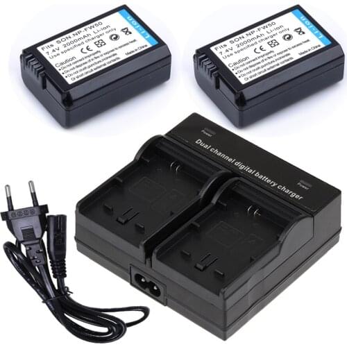 2pcs NP-FW50 NP FW50 NPFW50 Batteries NPFW50 + Dual Channel charger for Sony Alpha A33 NEX-C3 NEX-5 SLT-A55