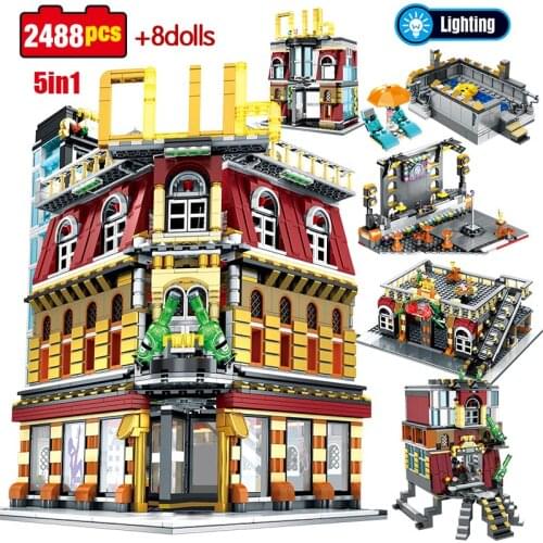 2488pcs 5 in 1 USB Light Nightclub House Building Blocks City Street View Figures Bricks Education Toys for Children gifts