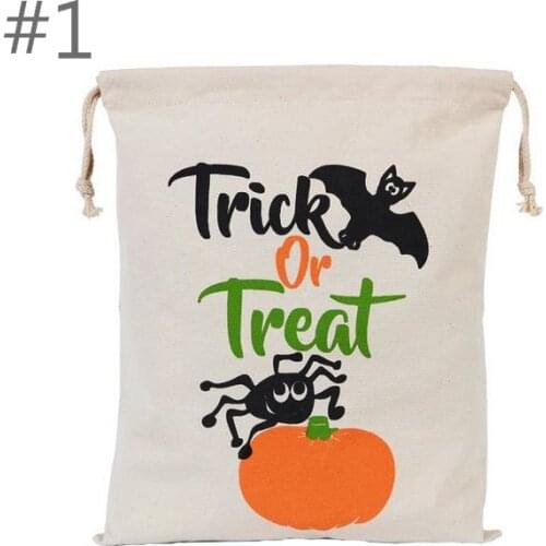 34X42CM Treat & Trick Halloween Sacks Candy Gifts Bag Drawstring Bags Cotton Canvas Kids Pumpkin Spider Tote Bag