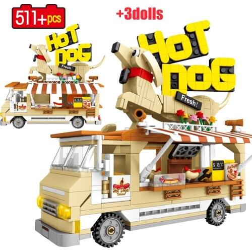 511pcs City Grilled Hot Dog Truck Model Sets Building Blocks Friends Vehicle Figures Car Bricks Toys For Girls Gifts