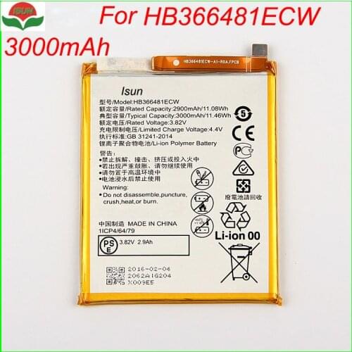 ISUN For Huawei P9 Battery HB366481ECW replacement Backup Battery for Huawei P9 Smartphone battery 3000mAh
