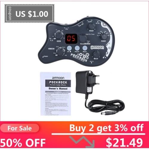 Ammoon PockRock Multi-effects Processor Guitar Effect Pedal 15 Effect Types 40 Drum Rhythm Tuning Function with Adapter