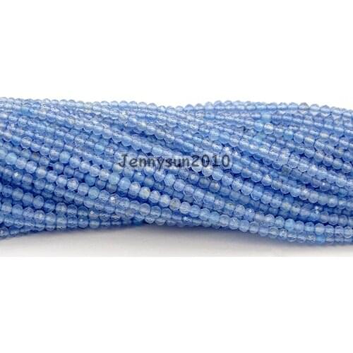 Brilliant Cut Shining Natural Blue Chalcedony Gems Stone 2mm~2.7mm Faceted Round Beads Jewelry Making 2 Strands/Pack