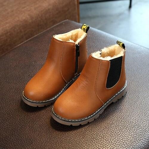 Children Boots Winter New Fashion Boys Girls kids Martin Boots Warm Babys Plush Snow Boot Waterproof PU Leather Size 21-36