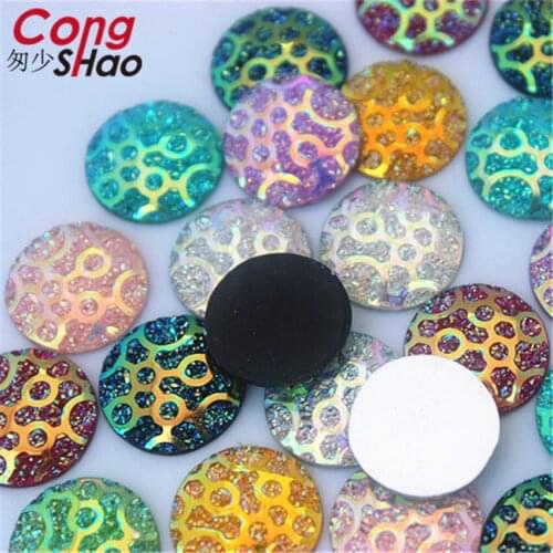 Cong Shao 100Pcs 16mm AB Colorful flatback stones and crystals Resin Round Rhinestone trim DIY Wedding Dress Button CS749