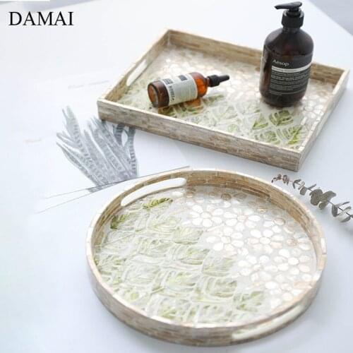 Creativity Wood Trays Decorative Natural Shell Handmade Fruit Plates Jewelry Cosmetic Storage Tray Home Living Room Decoration