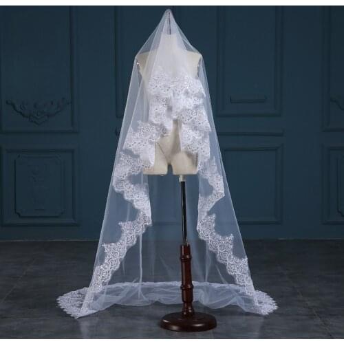 2020 Real picture 3 meters One Tiered Lace Long Elegant Wedding Bridal Veil Without Comb Lace Edge Wedding Veils