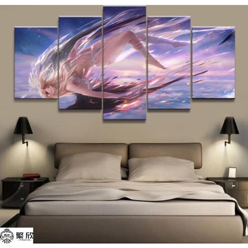 Home Decor Canvas 5 Panels Anime Black and White Angel Cartoon Piece Poster Picture Wall Decoration Painting Wholesale