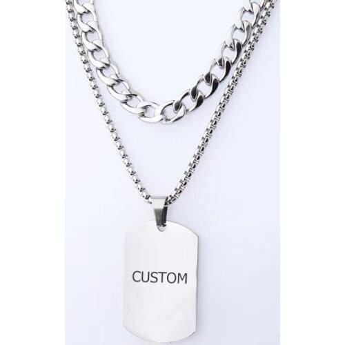 HUHUI Custom Name Double Layer Necklace Personalized Engraved Letter Pendant Stainless Steel Cuban Chain Men Jewelry Best Gift