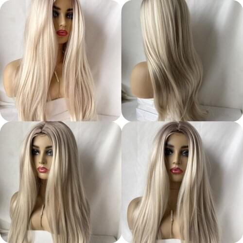 Ombre None Lace Front Synthetic Wigs For Women Bang Synthetic WIgs Heat Resistant Wig