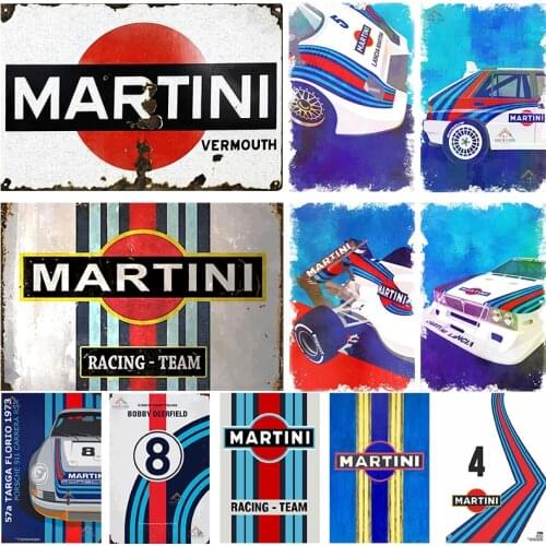 Martini Racing Metal Poster Plaque Metal Vintage Decor Retro Tin Sign Man Cave Decoration Bar Sign Garage Wall Decor Wall Art
