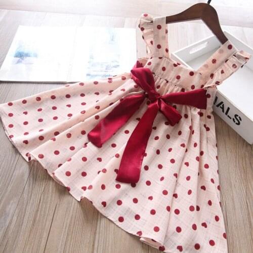 Wholesale baby girls dots bow cotton sundress kids dress for girl children clothing