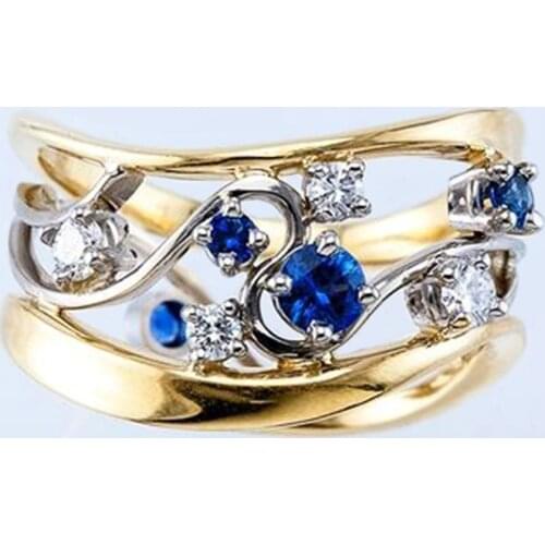 Huitan New Trendy Luxury Hollow Curve Design Women Ring with Shine White/Blue CZ Wedding Anniversary Rings Gift for Wife/Mother