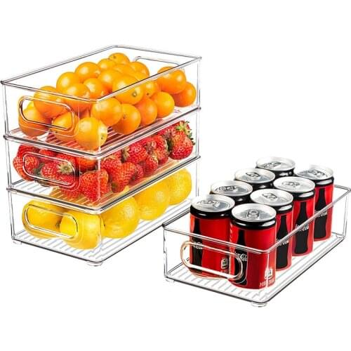 Refrigerator Organizer Bins Clear Plastic Stackable Fridge Containers with Handle Freezer Cabinet Kitchen Pantry Organization