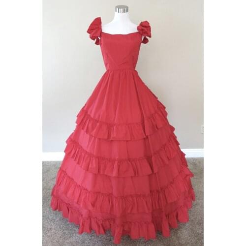 Red Ruffled Gown Civil war costume renaissance dress satin dress