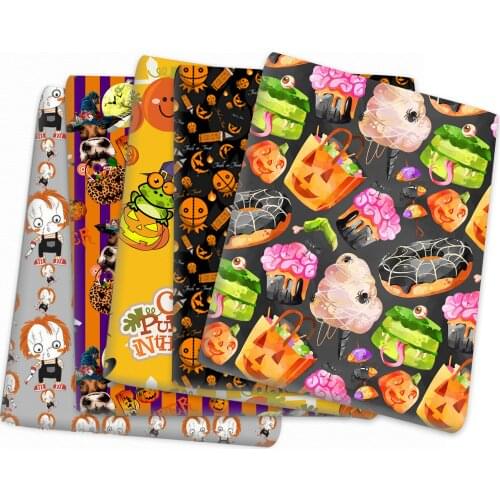 Multi Size Halloween Yellow Printed 100 Cotton Fabric for Tissue Sewing Quilting Fabrics Needlework Material DIY Handmade,c20332