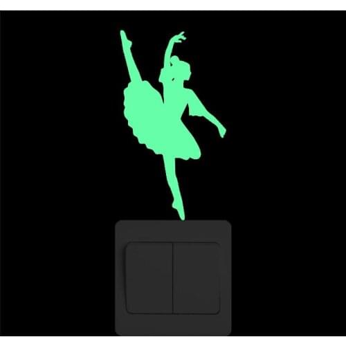 Cartoon Ballerina Glow in the Dark Switch Sticker Children Girl Bedroom Wall Decoration Luminous Sticker Kids Home Decor Decals