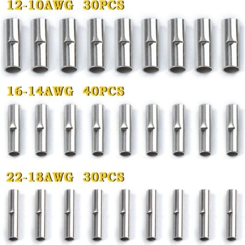 150/100/50Pcs Butt Wire Connector AWG 22-10 Copper Tinned Splice Crimp Terminal Sleeve Bare Terminals Crimping Connector Kit