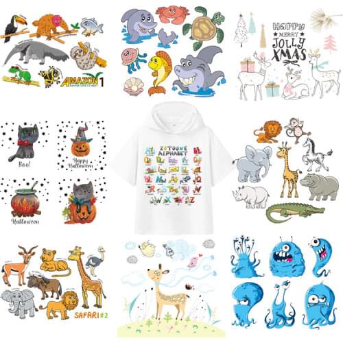 Marine Life/Animals Stickers Iron-on Transfer Patches Heat Transfer For Stripe Clothes Boy Girl T-shirt Patch DIY New Design F